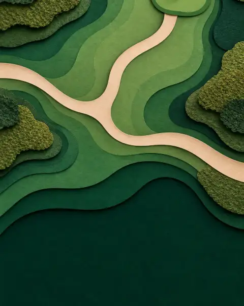 Two paper paths meeting at a golf green